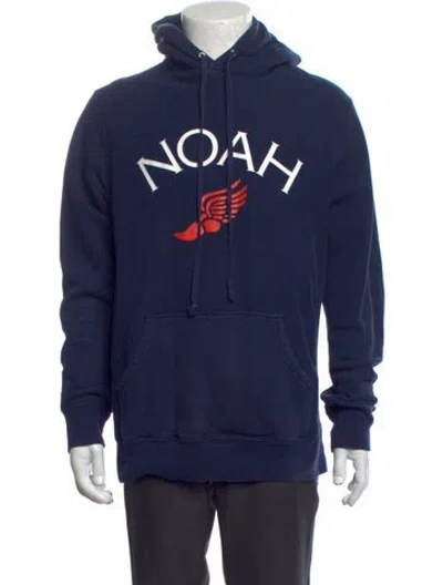 Pre-owned Noah Graphic Print Crew Neck Hoodie In Blue