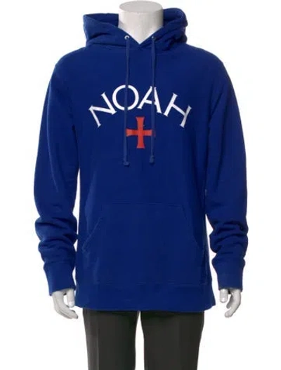 Pre-owned Noah Graphic Print Crew Neck Hoodie In Blue
