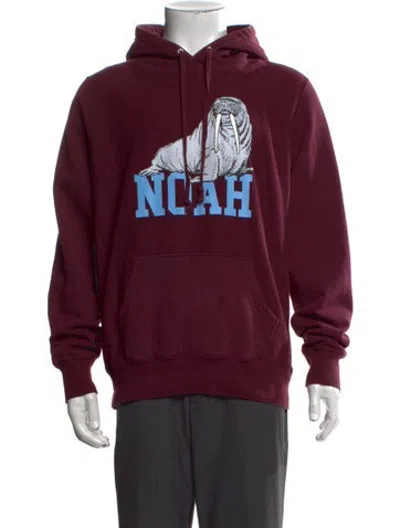 Pre-owned Noah Graphic Print Crew Neck Hoodie In Burgundy