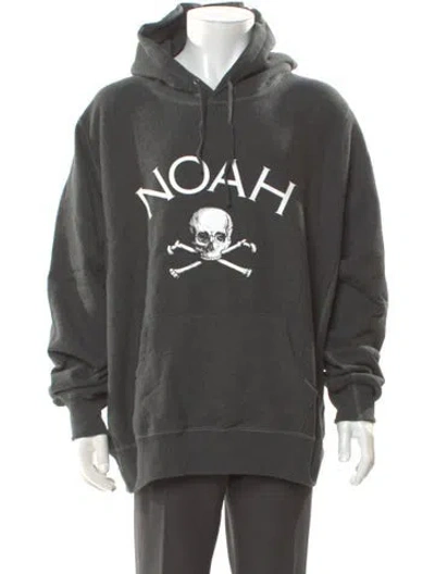 Pre-owned Noah Graphic Print Crew Neck Hoodie In Gray