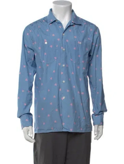 Pre-owned Noah Graphic Print Long Sleeve Shirt In Blue