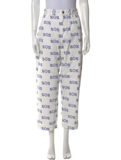 Pre-owned Noah Graphic Print Straight Leg Pants In White