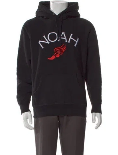 Pre-owned Noah Graphic Print V-neck Hoodie In Black