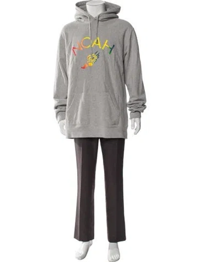 Pre-owned Noah Graphic Print V-neck Hoodie In Gray