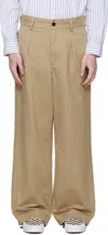 Noah Khaki Single-pleat Baggy Trousers In Brown