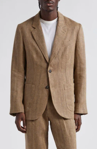 Noah Linen Herringbone Sport Coat In Tan/ Brown Herringbone