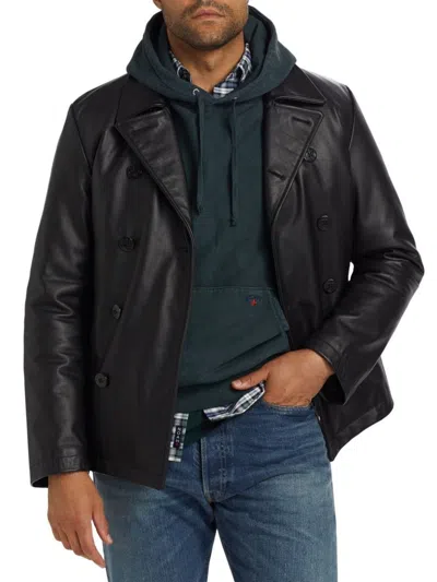 Noah Men's Leather Double-breasted Peacoat In Black