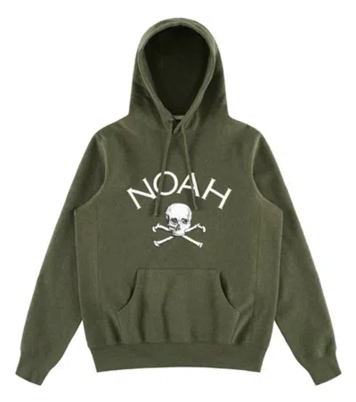 Pre-owned Noah Men's  Jolly Roger Hoodie In Olive Heather In Green