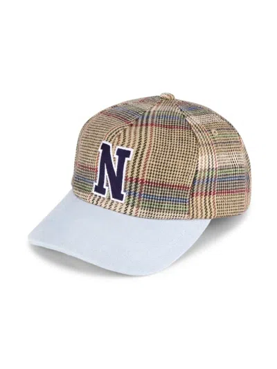 Noah Men's Plaid Crown Logo Linen & Cotton Baseball Cap In Multi