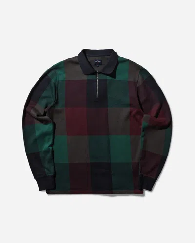 Noah Men S Buffalo Plaid Zip Polo Navy / Burgundy / Green In Multicolor