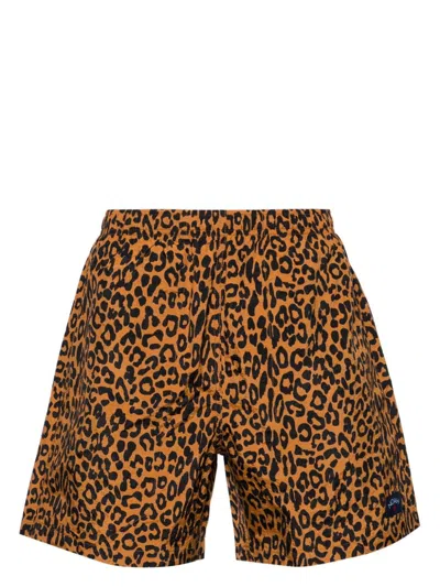 NOAH NY BROWN AND BLACK LEOPARD PRINT SWIMSHORTS