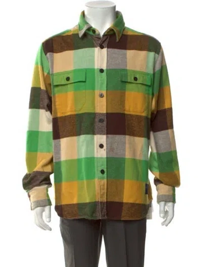 Pre-owned Noah Plaid Print Long Sleeve Shirt In Green