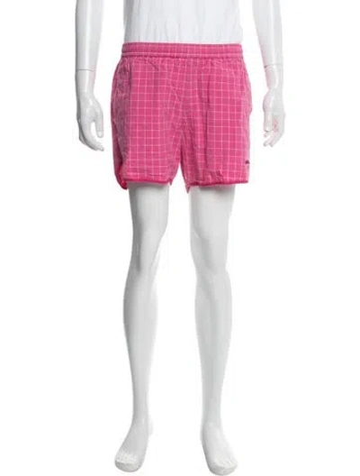 Pre-owned Noah Plaid Print Swim Trunks In Pink