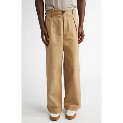 Noah Pleated Baggy Chinos In Khaki