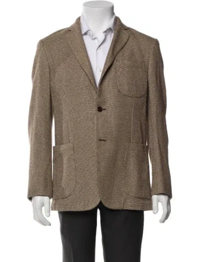 Pre-owned Noah Silk Houndstooth Print Peacoat In Brown