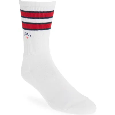 Noah Stripe Crew Socks In White/navy/red