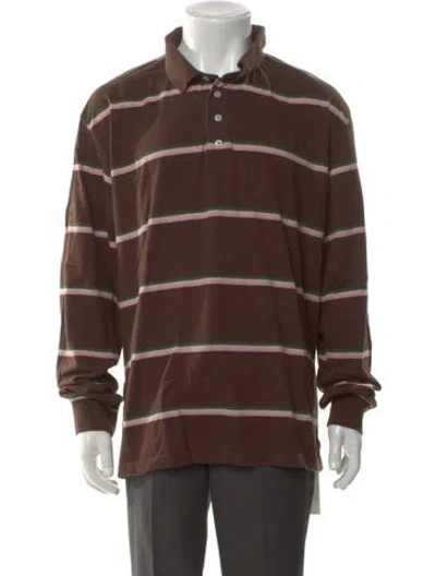 Pre-owned Noah Striped Collar Polo Shirt In Brown