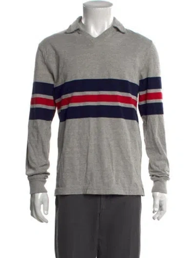 Pre-owned Noah Striped Collar Polo Shirt In Grey