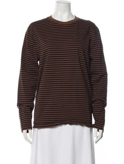 Pre-owned Noah Striped Crew Neck T-shirt In Brown