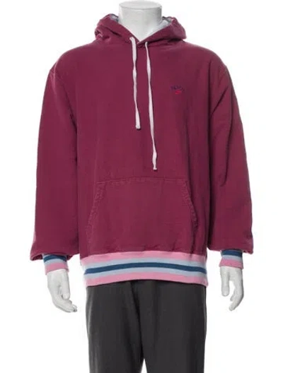 Pre-owned Noah Striped V-neck Hoodie In Burgundy