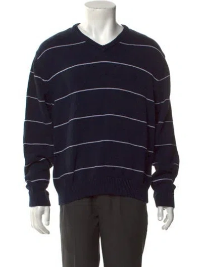 Pre-owned Noah Striped V-neck Pullover In Blue
