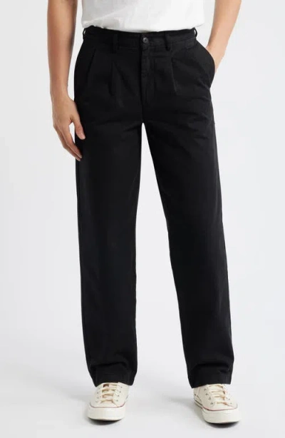 Noah Twill Double Pleat Cotton Pants In Black