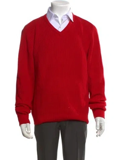 Pre-owned Noah V-neck Long Sleeve Pullover In Red