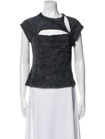 Pre-owned Noam Bateau Neckline Short Sleeve Top In Black