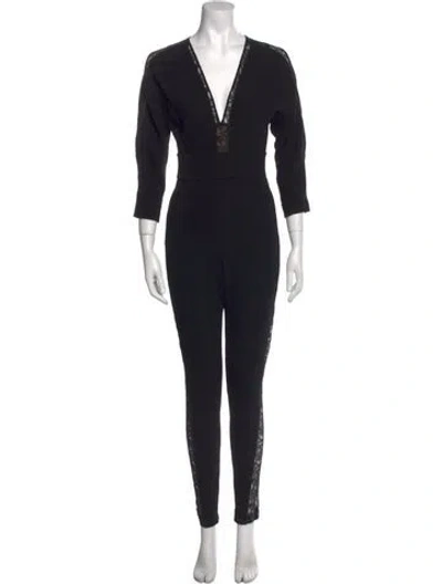 Pre-owned Noam Hanoch V-neck Jumpsuit In Black