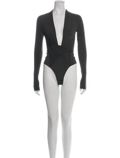 Pre-owned Noam Plunge Neckline Long Sleeve Bodysuit W/ Tags In Black