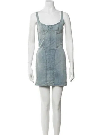 Pre-owned Noam Square Neckline Mini Dress In Blue