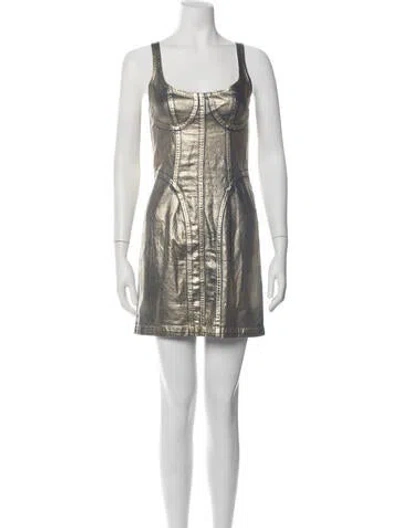 Pre-owned Noam Square Neckline Mini Dress In Gold/metallic/silver