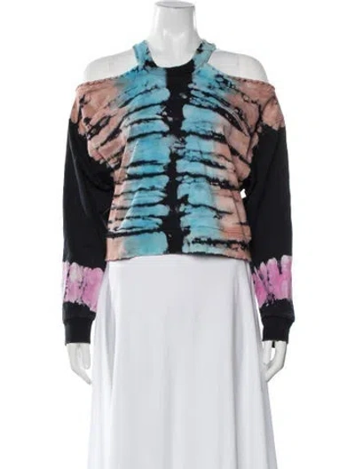 Pre-owned Noam Tie-dye Print Off-the-shoulder Crop Top In Blue