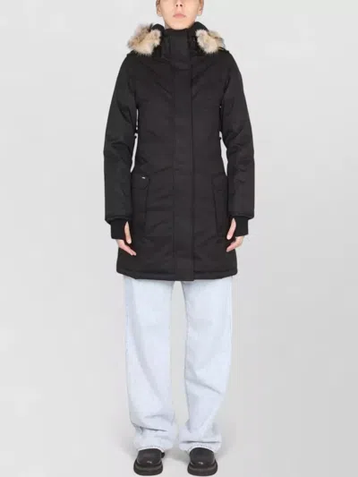 Nobis Abby Parka Long Hood Fur Trim Pockets In Blue
