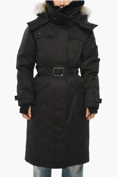 Nobis Belted Shera Down Jacket With Furred Hood In Black