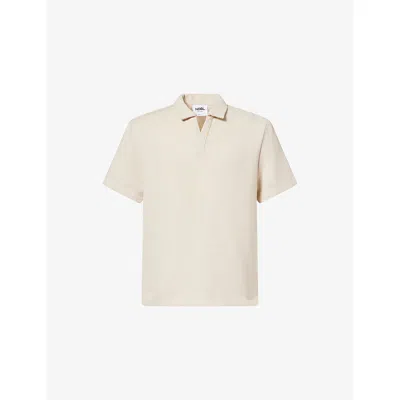 Nobl Mens Beige Alexander Open-neck Knitted Polo Top In Neutral