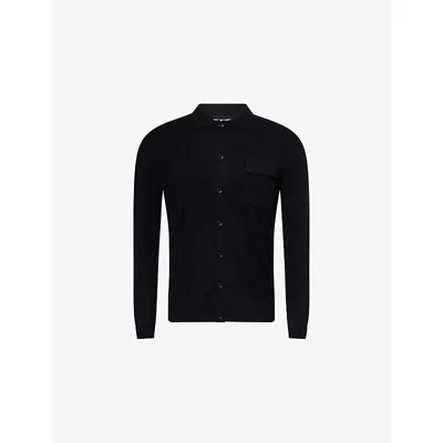 Nobl Mens Black Koen Long-sleeve Knitted Shirt