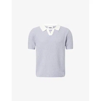 Nobl Mens Blue/white Hugo Contrast-collar Knitted Polo Shirt Xl In Multi
