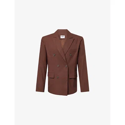 Nobl Mens Brown Dante Double-breasted Linen Blazer