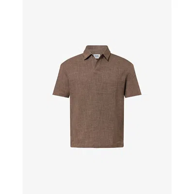 Nobl Mens Brown Thorley Textured Woven Polo Shirt