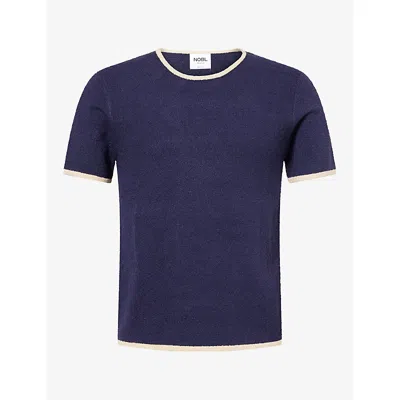 Nobl Mens Jacian Contrast-trim Knit T-shirt Navy/beige