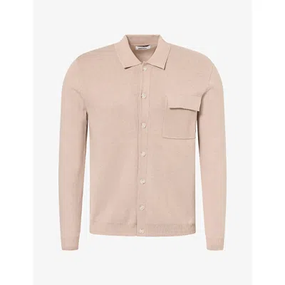Nobl Mens Koen Patch-pocket Knitted Shirt Oatmeal In Neutral