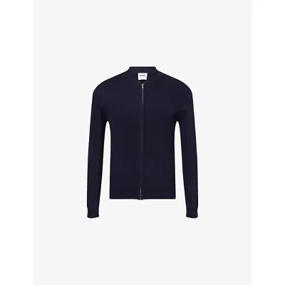 Nobl Mens Navy Atlas Zip-up Knitted Bomber Jacket Xl In Blue