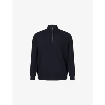Nobl Mens Navy Elson Quarter-zip Knitted Jumper In Blue