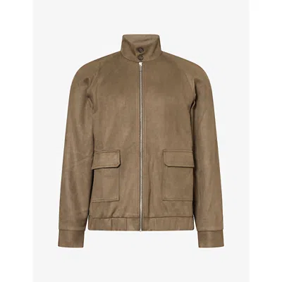 Nobl Mens Rayne Funnel-neck Faux-suede Jacket Olive In Brown