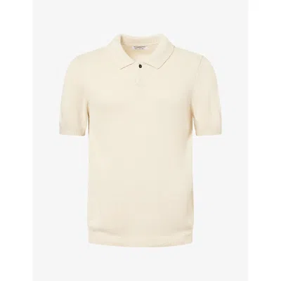 Nobl Mens Short-sleeve Ribbed Knit Polo Shirt Stone