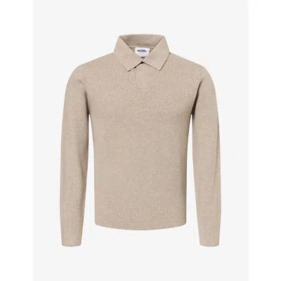 Nobl Mens Wilder Textured Knitted Polo Jumper Beige In Multi