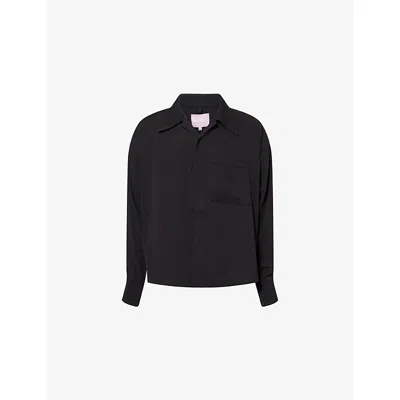 Noble & Fresh Womens Oversized Curved-hem Woven Shirt Black