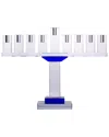 Noble Gift Crystal Menorah Symmetrical With Blue Color Crystal In Clear