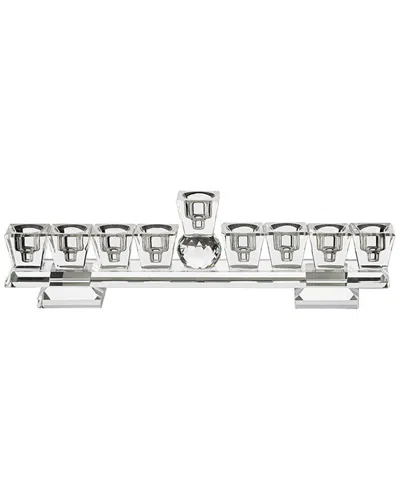Noble Gift Flat Crystal Menorah With Stand In Clear
